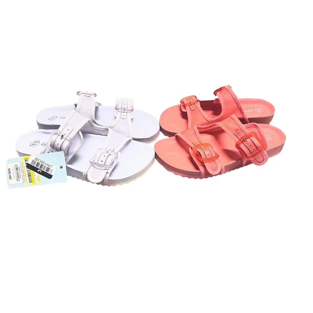 Cat & Jack Girls Footbed Slide Sandals Lot of 2 Multicolor Size 13